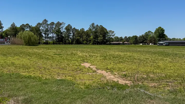 Broad open grounds with mature tree line.