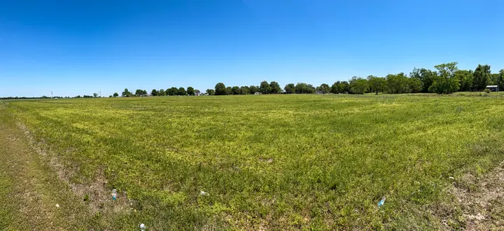 Open field and surrounding green space.